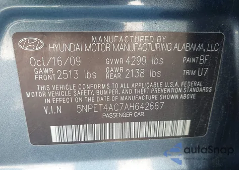 2010 Hyundai Sonata Gls from USA, damaged, VIN 5NPET4AC7AH642667